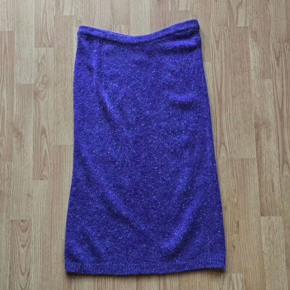 RAOUL Vintage 90s Women Knit Midi Skirt M Purple Fuzzy Silk Angora Soft Stretch - Picture 1 of 8